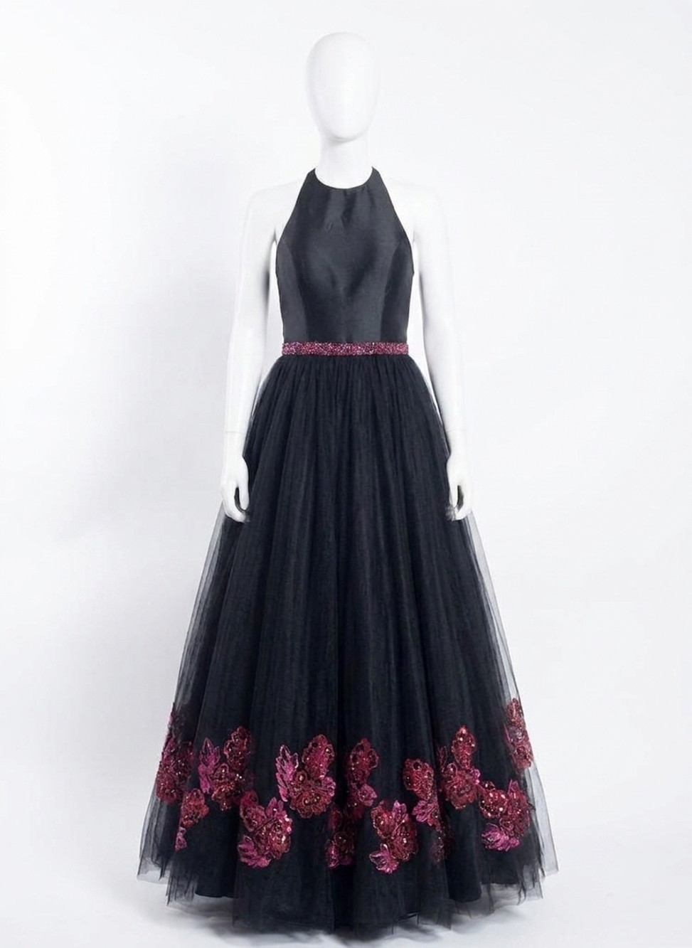 NEW RACHEL ALLAN floral embroidered tulle gown in black